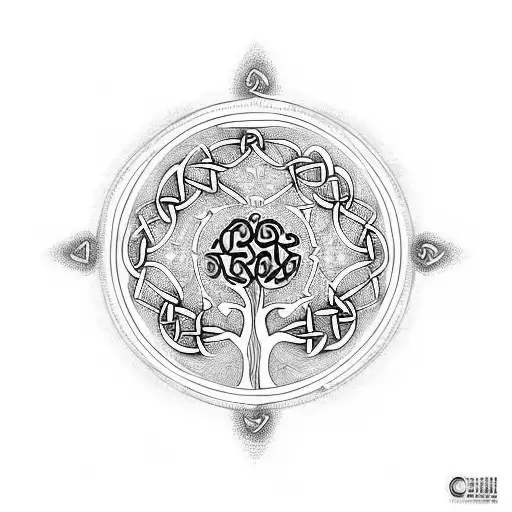 CELTIC STILE TREE OF LIFE WITH TEXT "XABIER" and "NAHUM" written on it. Also date"XI-X-IX" in the middle tattoo design idea