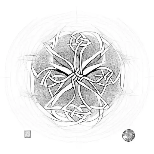 A tree of life mixed with a web of wyrd. Above the tree in letters resembling celtic runes "XABI". Below in the same let tattoo design idea