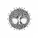 A tree of life mixed with a web of wyrd. Above the tree in letters resembling celtic runes "XABI". Below in the same let tattoo design idea