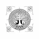 A tree of life mixed with a web of wyrd. Above the tree in letters resembling celtic runes "XABI". Below in the same let tattoo design idea