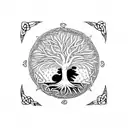 A tree of life mixed with a web of wyrd. Above the tree in letters resembling celtic runes "XABI". Below in the same let tattoo design idea