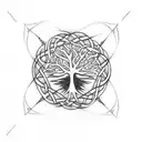 A tree of life mixed with a web of wyrd. Above the tree in letters resembling celtic runes "XABI". Below in the same let tattoo design idea