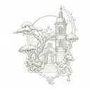 Combine Baroque architectural elements with a nature scene in a tattoo design tattoo design idea