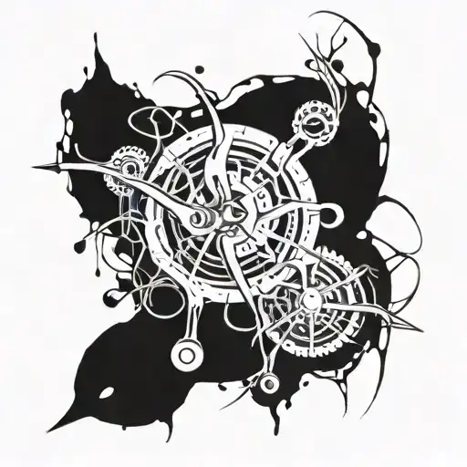 black chaotic abstract with bio-mechanical lines tattoo design idea