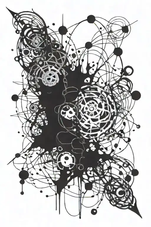 black chaotic abstract with bio-mechanical lines tattoo design idea