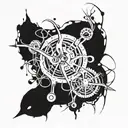 black chaotic abstract with bio-mechanical lines tattoo design idea