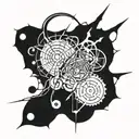 black chaotic abstract with bio-mechanical lines tattoo design idea