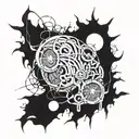 black chaotic abstract with bio-mechanical lines tattoo design idea