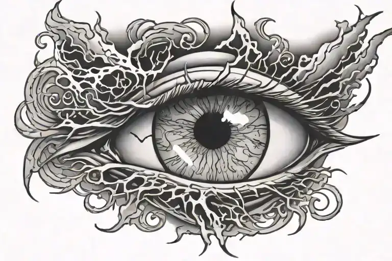 eye of masson around lightning storm tattoo design idea