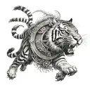 clock an tiger roaring lion tattoo design idea