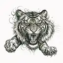 clock an tiger roaring lion tattoo design idea