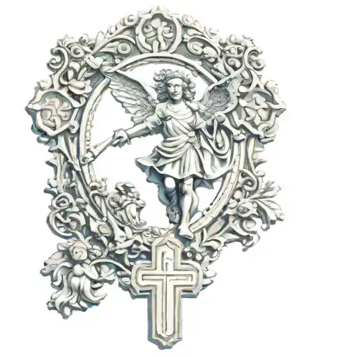 cross with spain arc angel michael tattoo design idea