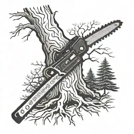 Tree, Chainsaw, 30, 03 tattoo design idea