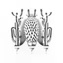 An intricate design of a vintage gas pump surrounded by blooming desert cacti tattoo design idea