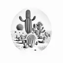 An intricate design of a vintage gas pump surrounded by blooming desert cacti tattoo design idea