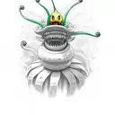 Piranha plant (from Super Mario Bros.) that is stretched straight up with the word, "Colton" woven into the stem tattoo design idea