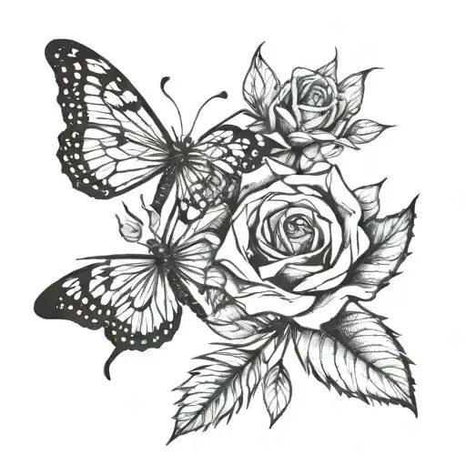 butterfly rose thorn crown tattoo design idea