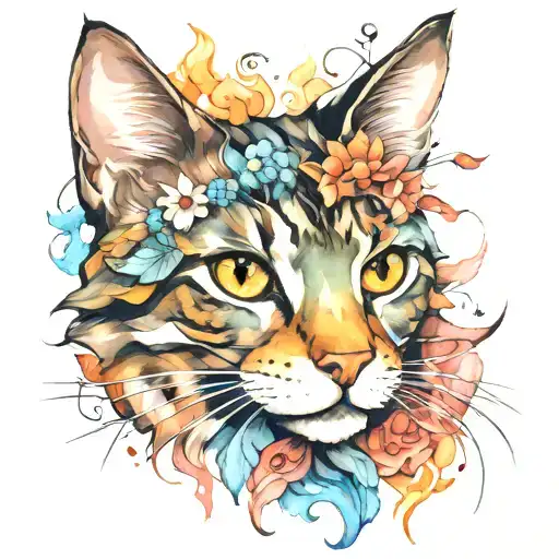 watercolor cat   tattoo design idea