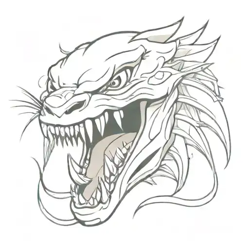 The look of a predator, a wide smile with many teeth, japan tattoo design idea