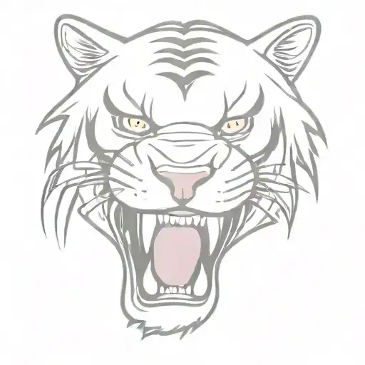 The look of a predator, a wide smile with many teeth, japan, tiger, only eyes and teeth, no face tattoo design idea