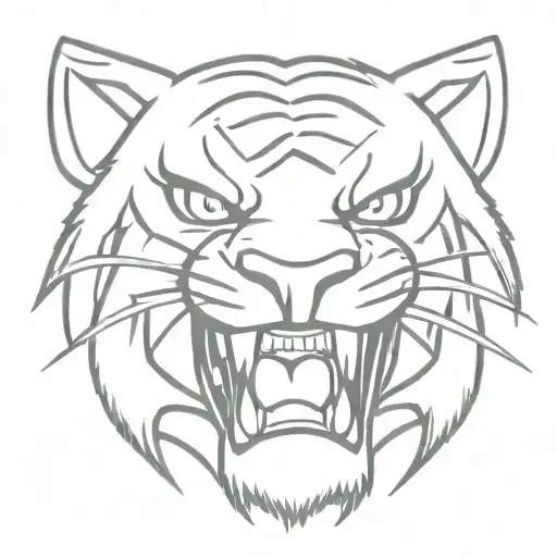 The look of a predator, a wide smile with many teeth, japan, tiger tattoo design idea