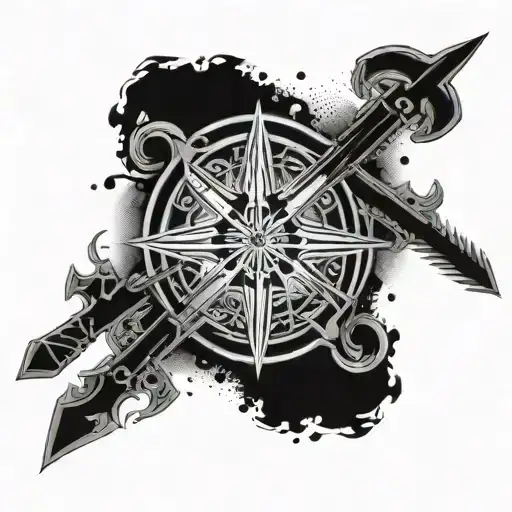 philippine stars with three cyber sigilsm swords crossing tattoo design idea