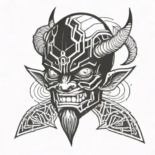 cyber sigilism oni face made tattoo design idea