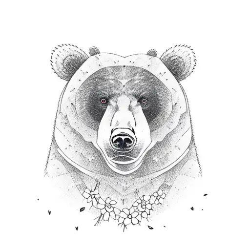 1 bear in a field of wildflowers holding a purple lily tattoo design idea