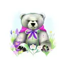 1 cuddly bear sitting in a field of wildflowers holding a purple lily with butterflies  tattoo design idea