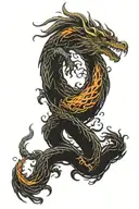 Phoenix rising from a tree intertwined with fire breathing dragon tattoo design idea