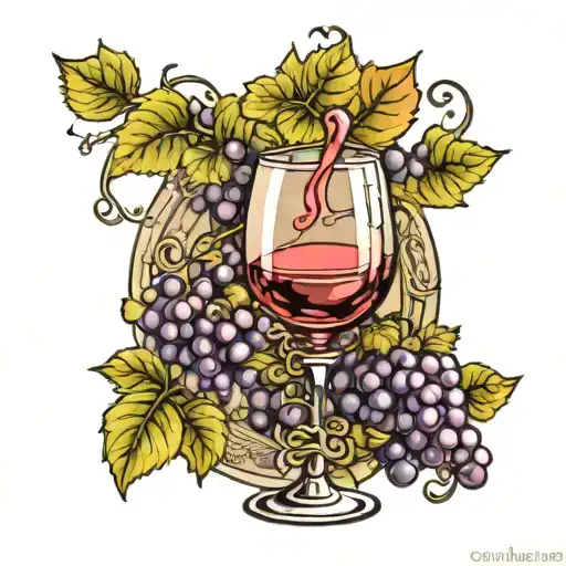 wine glass, vineyards, grapes tattoo design idea