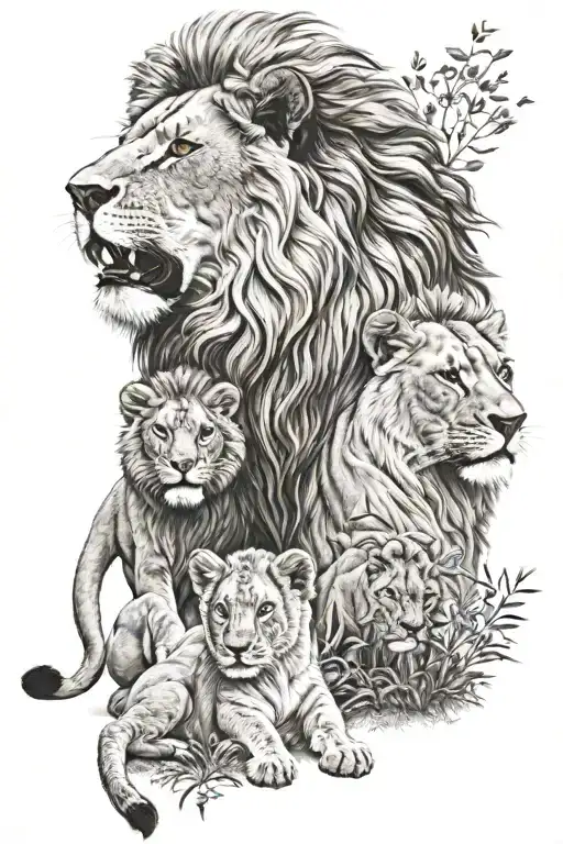 lion family tattoo design idea