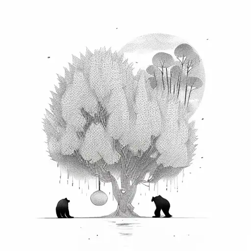 bear under willow tree tattoo design idea