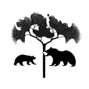 bear under willow tree tattoo design idea