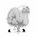 bear under willow tree tattoo design idea