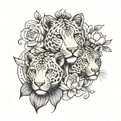 lotus and lioness tattoo design idea