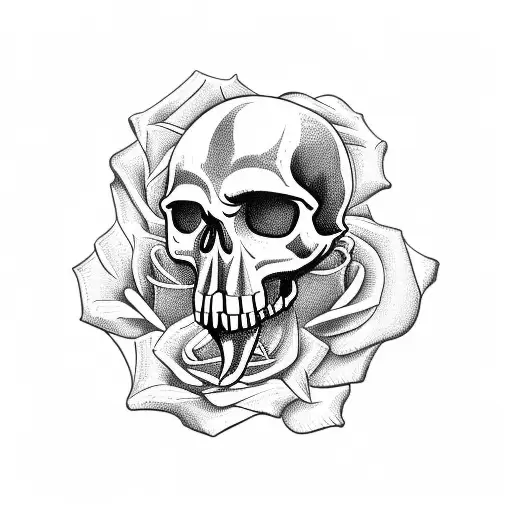 Skull with mouth open and rose inside on forearm tattoo design idea