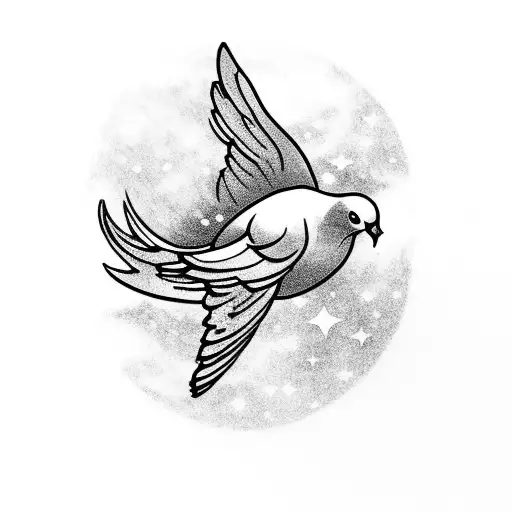a dove flapping its wings with a spiral galaxy in the background  tattoo design idea