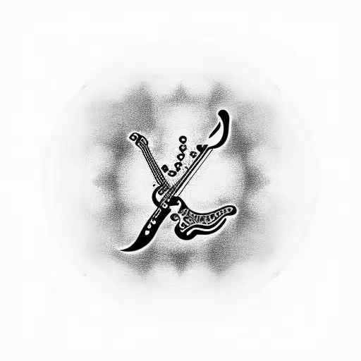 fine line guitar to go on bicep that includes heart, musical note tattoo design idea