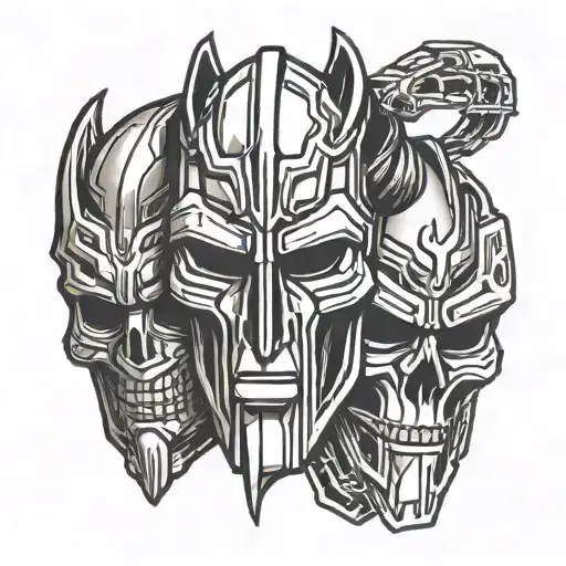 mf doom mask split tattoo design idea