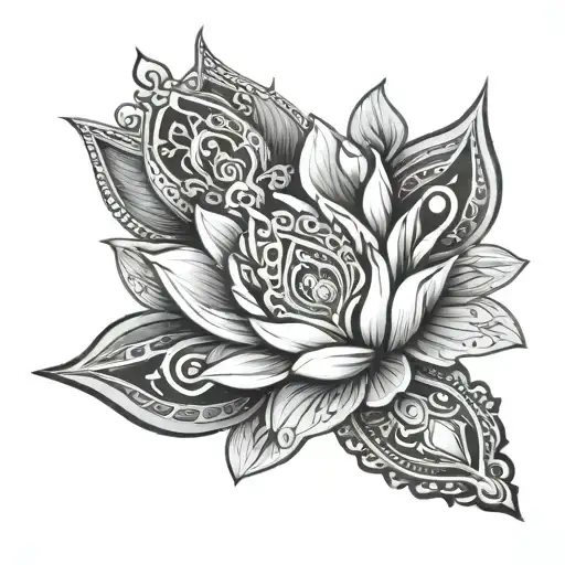 mano de fatima  y flor de loto tattoo design idea