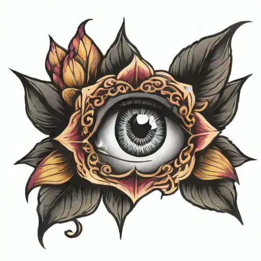 mano de fatima con ojo de ra y flor de loto tattoo design idea