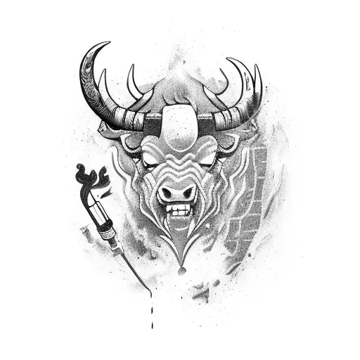 A fierce bull wielding a welding torch tattoo design idea