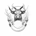 A fierce bull wielding a welding torch tattoo design idea