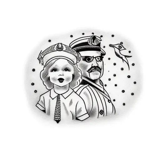 3 daughters with father  tattoo design idea