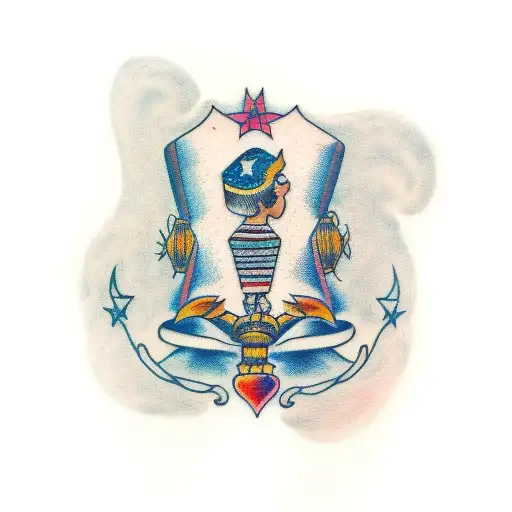 3 daughters and father  tattoo design idea