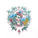 3 daughters and father  tattoo design idea