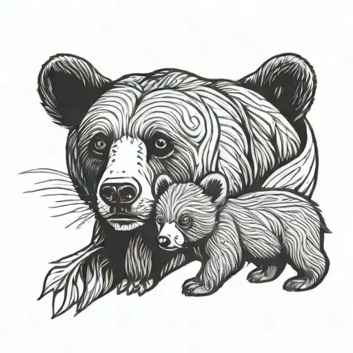 mama bear and baby cub tattoo design idea