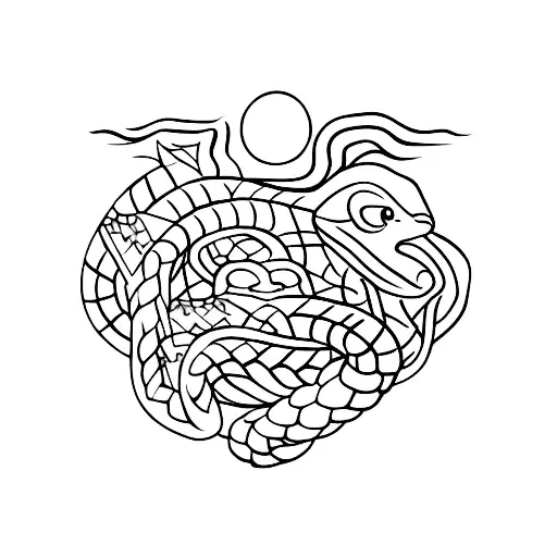greek good face on left side of chest and on the right side a snake uprisings from my hand tattoo design idea