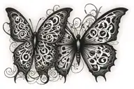 shatter butterfly with eyes in it and "I · XXIV · MMV" text around tattoo design idea